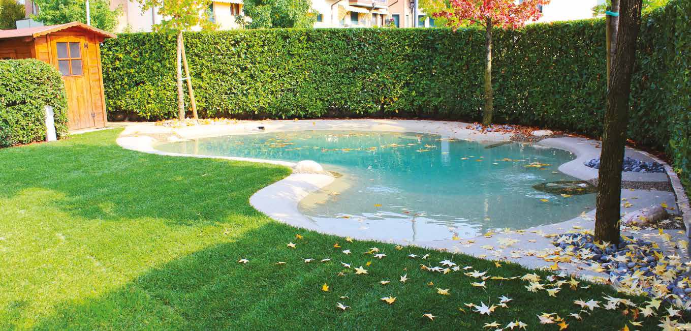 Piscina de arena Bio.design integrada en césped de vivienda particular
